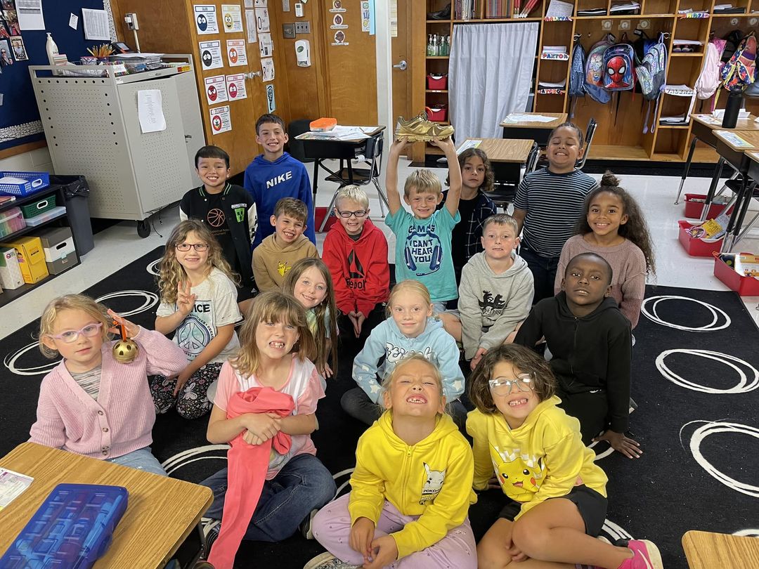 Mrs. Baxter’s class earned the golden wiffleball for great behavior at recess and the golden tennis shoe for great behav…