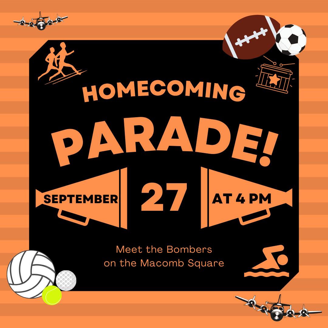 Join us downtown around the Macomb Courthouse for the Homecoming Parade at 4:00 FOLLOWED by a Bomber Football game tonig…