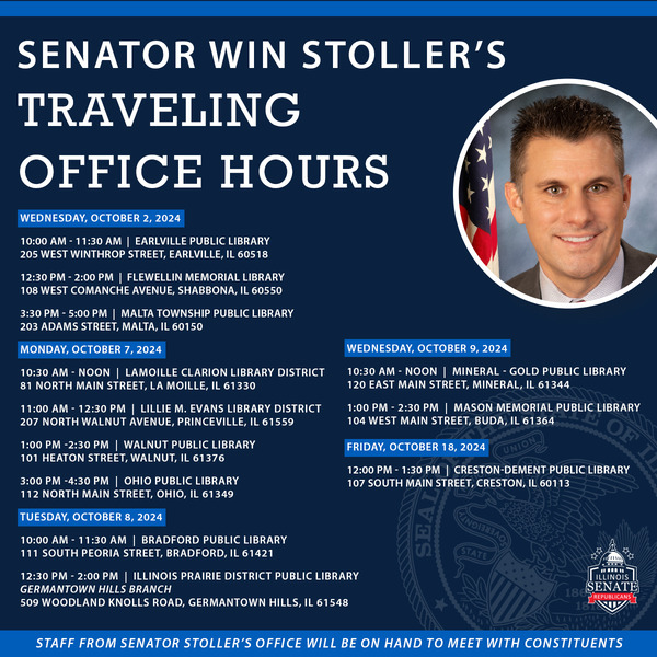 Senator Win Stoller Holding Traveling Office Hours for 37th District in October