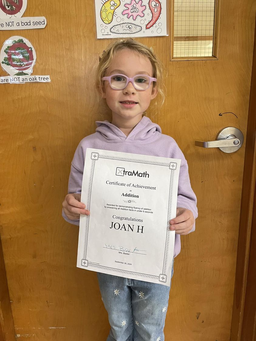 Joan was the first to master her addition facts in Mrs. Baxter’s class.  #MAC185