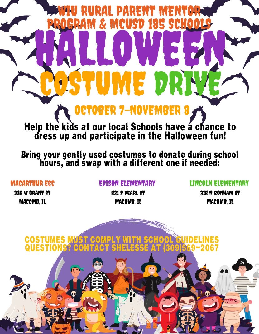 Bring your gently used costumes to donate during school hours, and feel free to swap with a different one!