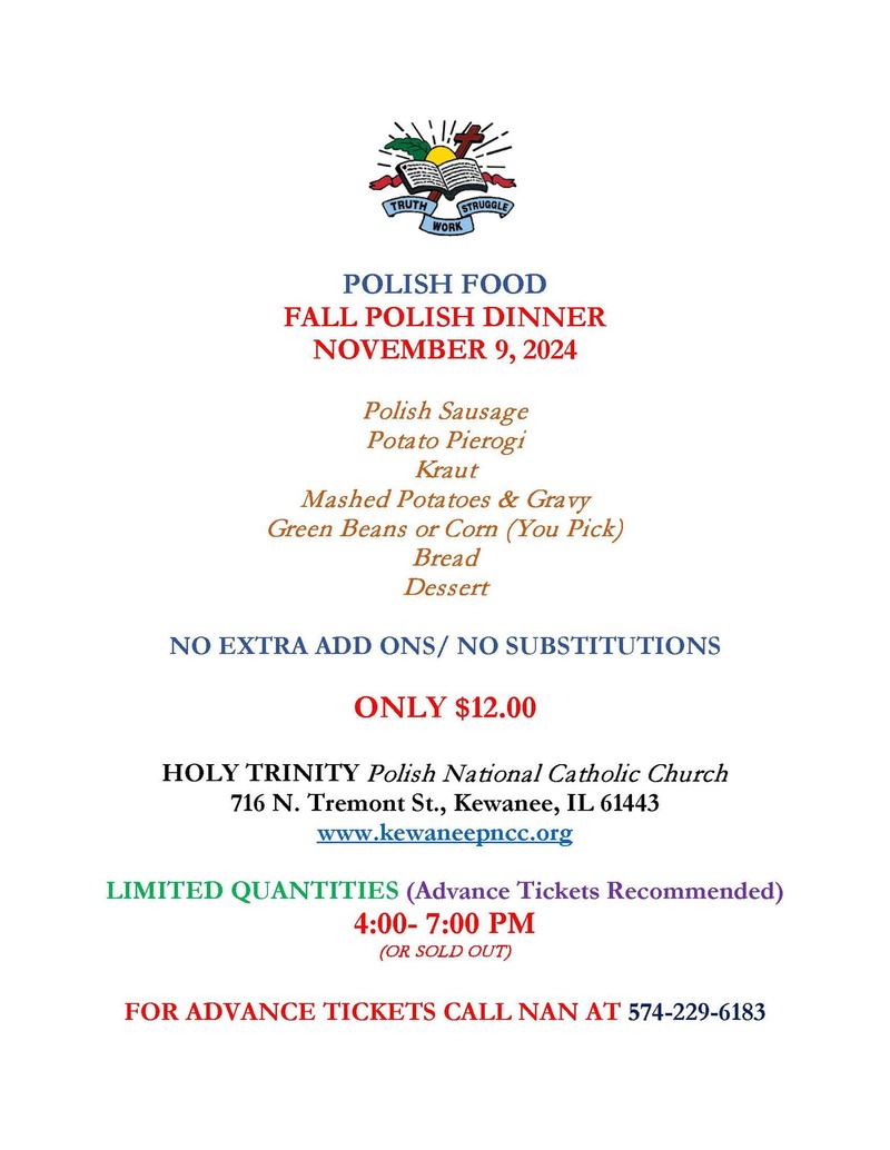 Holy Trinity Polish Catholic Church Hosting a Polish Dinner on November 9, 2024