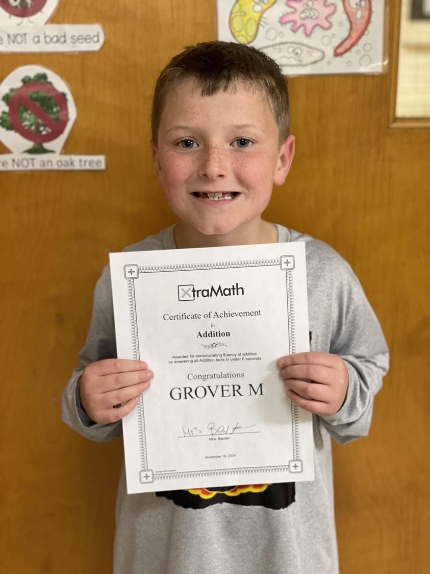 Grover in Mrs. Baxter’s class mastered his addition facts in Xtra math.  #MAC185