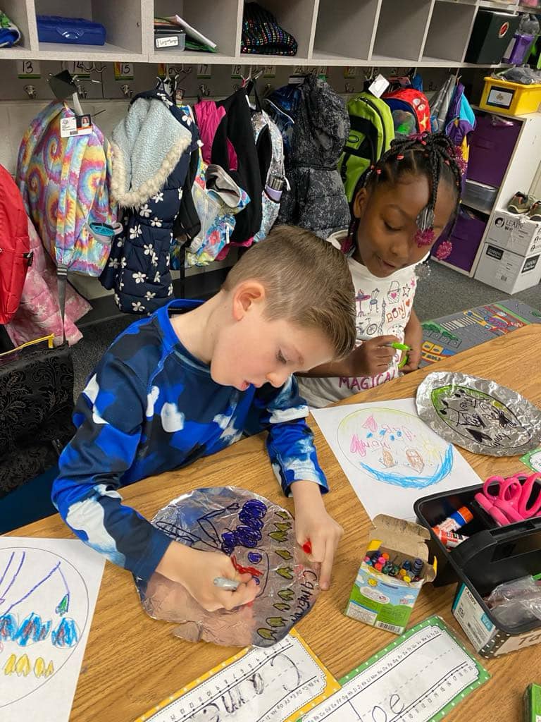 Mrs. Burnham’s kindergarten class designed and made their own balloons.  Next, they paraded them around Lincoln School….