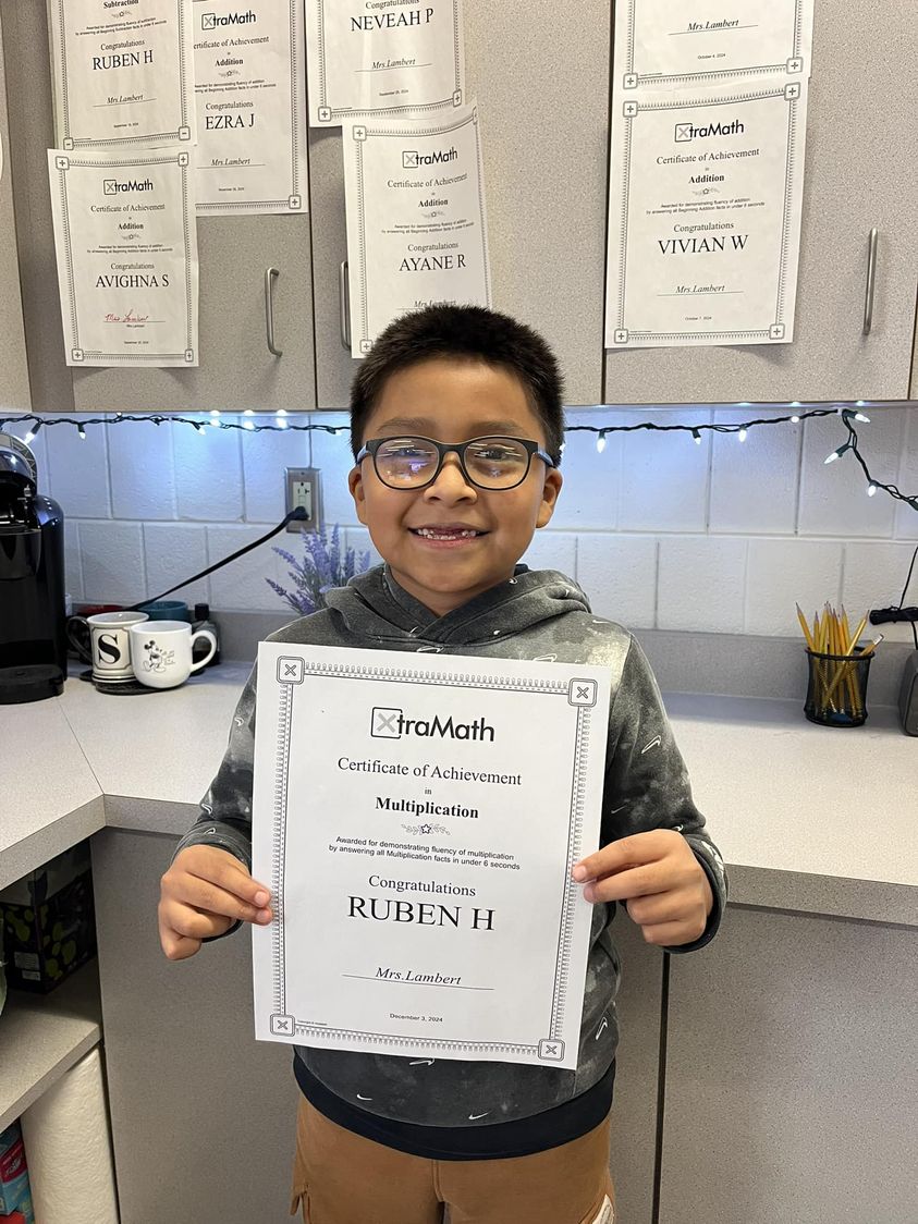Ruben from Mrs. Lambert’s class mastered his multiplication facts!! Great job, Ruben! #MAC185