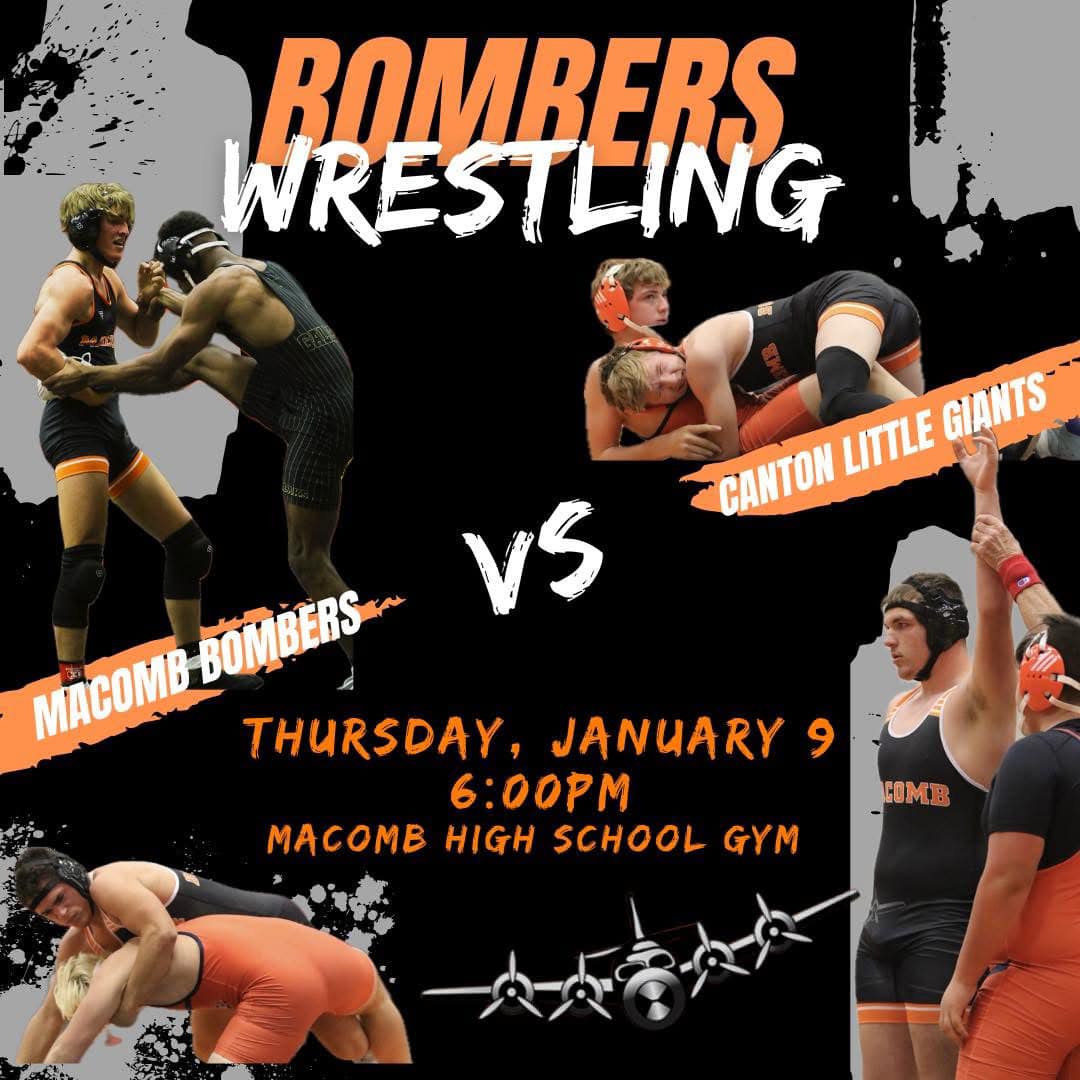 TONIGHT come watch your Macomb High & Middle School Wrestling teams take on the Canton Little Giants! Let’s pack the gym…