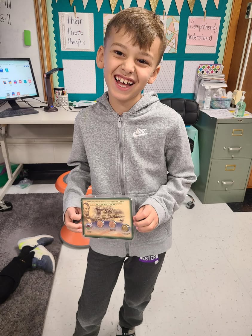 Lincoln from Mrs. Schislers class brought in some special pennies to show his classmates. He taught the class about the…