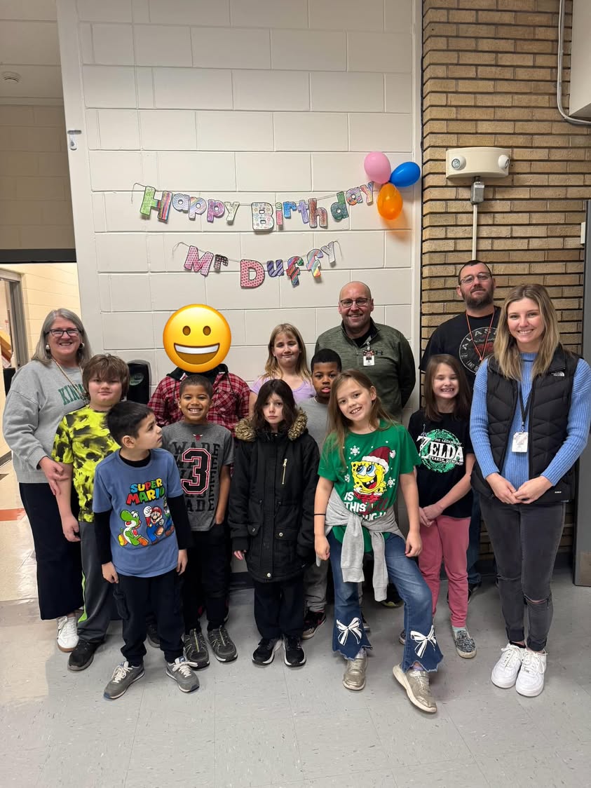 Mrs. Crabtree’s class made a Birthday sign for Mr. Duffy!! Happy Birthday, Mr. Duffy!! (in green shirt) We appreciate a…