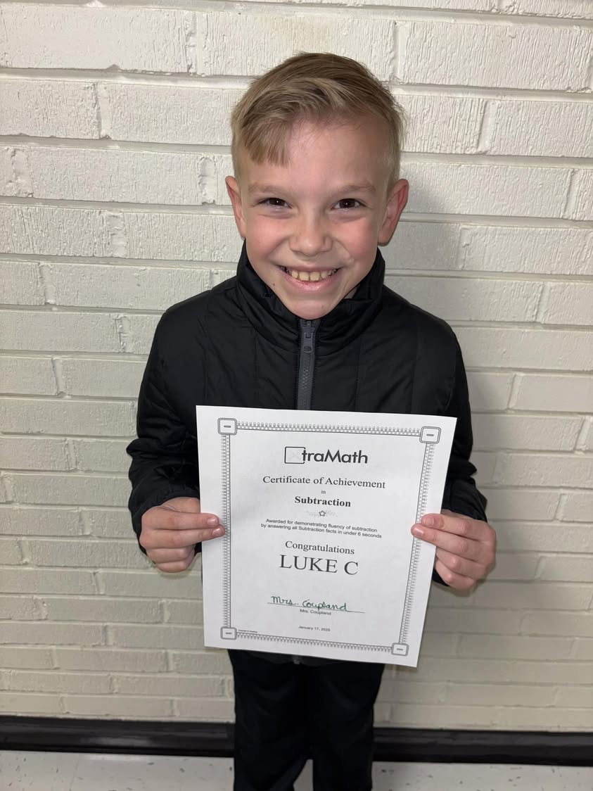 Luke has received his certificate of achievement in subtraction in the Xtra Math program! #MAC185