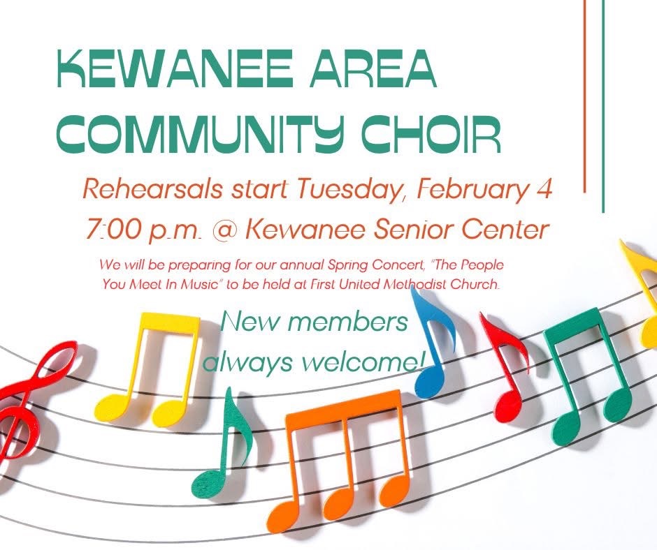Join the Kewanee Area Community Choir for Spring Rehearsals Starting This Week
