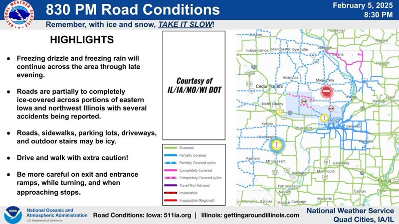 Update – Beware of Icy Roads and Freezing Rain in Illinois and Iowa Tonight into Thursday