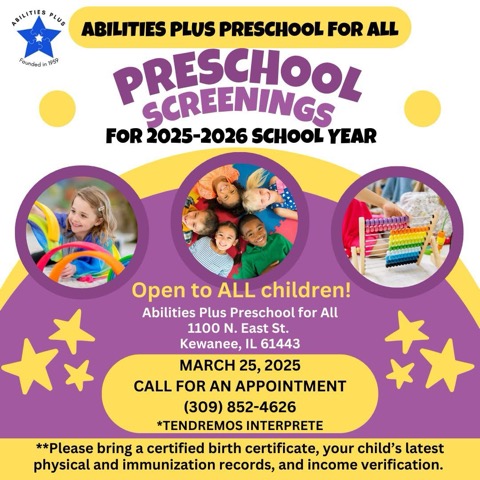 Enroll Your Child in Abilities Plus Preschool Screenings on March 25th