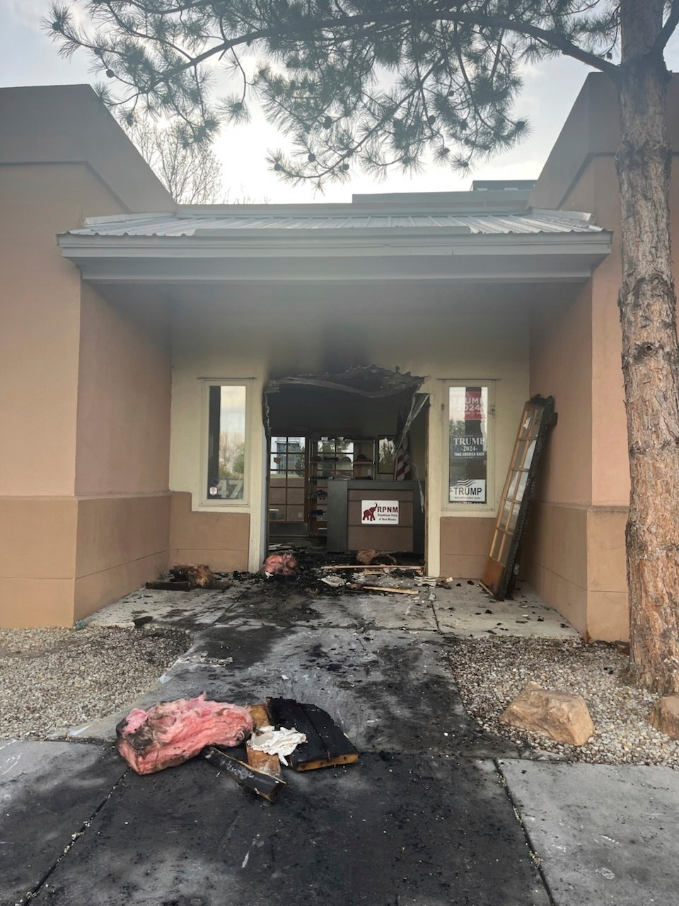 Authorities investigate fire that damaged entryway to New Mexico GOP headquarters