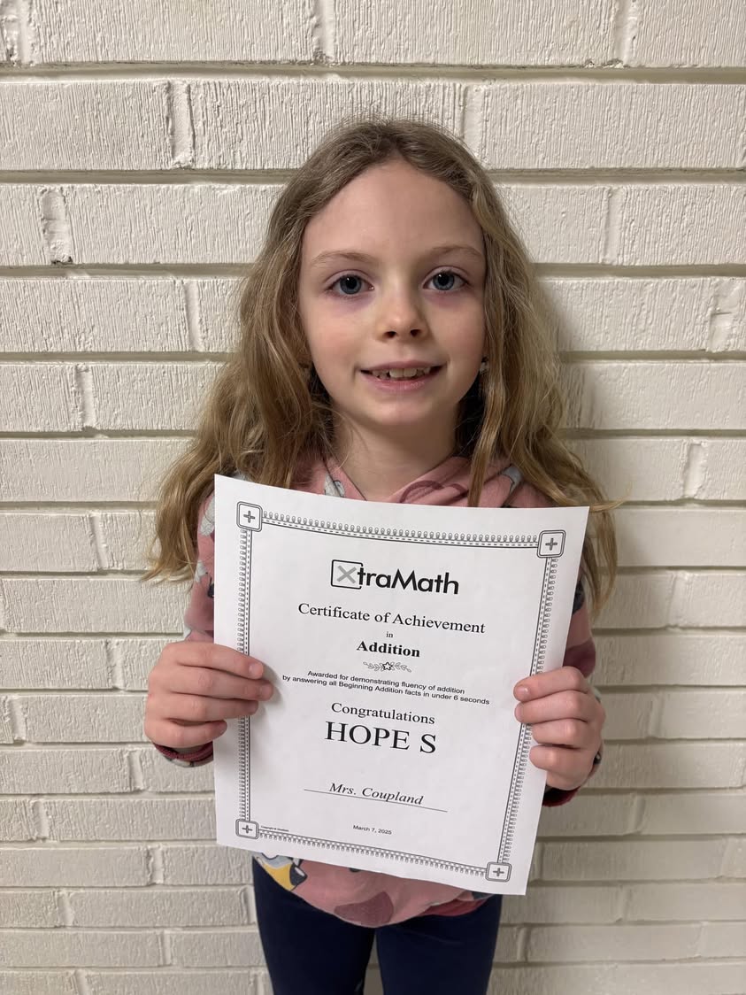 Hope has mastered her addition facts in the Xtra Math program! #MAC185