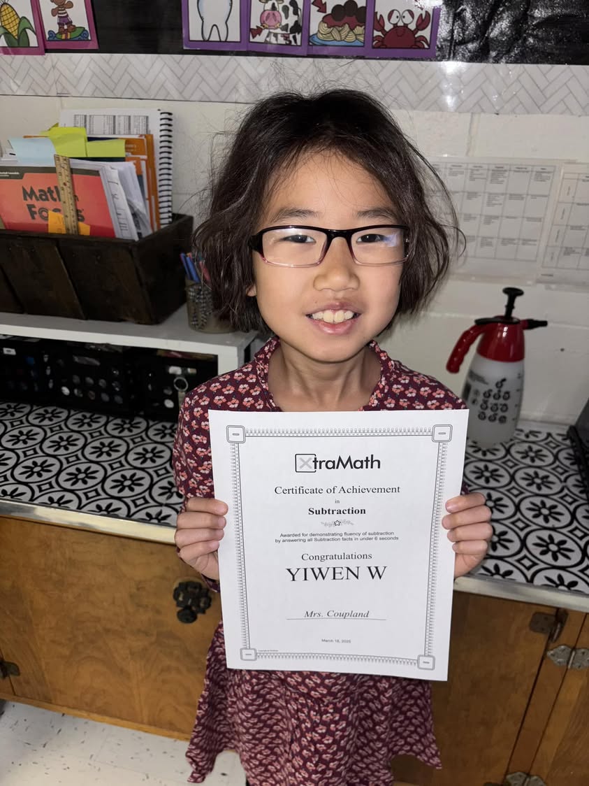 Yiwen has mastered her subtraction facts in the Xtra Math program! #MAC185