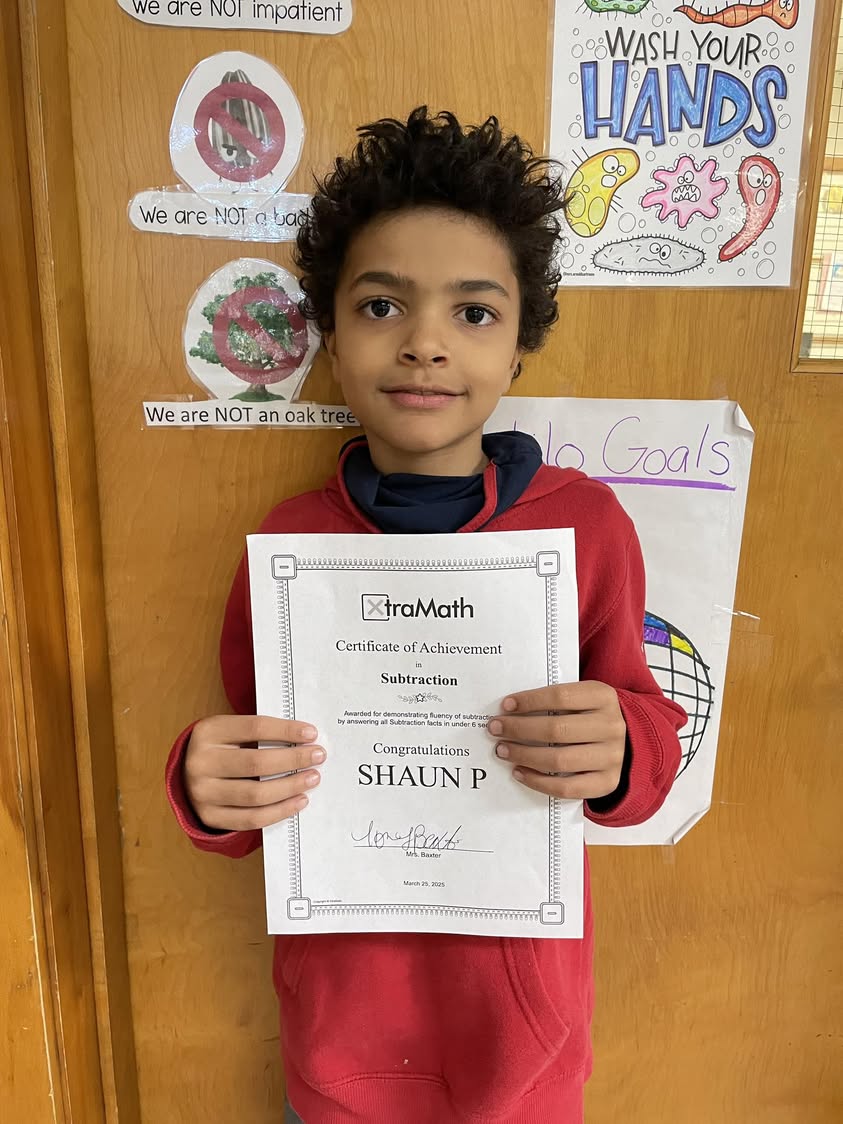 Shaun in Mrs. Baxter’s class mastered his subtraction facts in Xtra math.  #MAC185