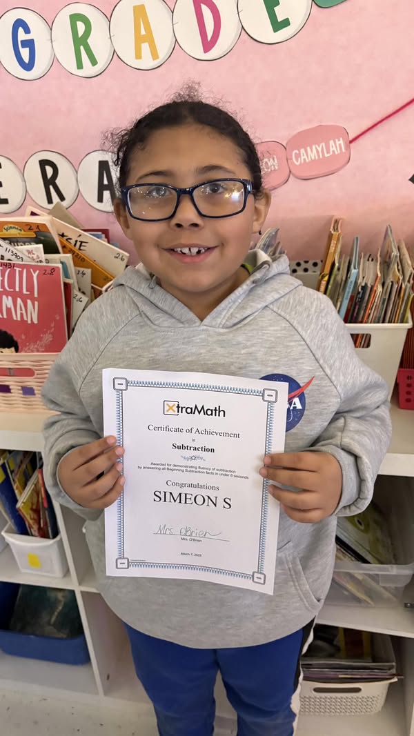 Simeon in Mrs. O’Brien’s class has mastered his subtraction facts. Great job!! #MAC185