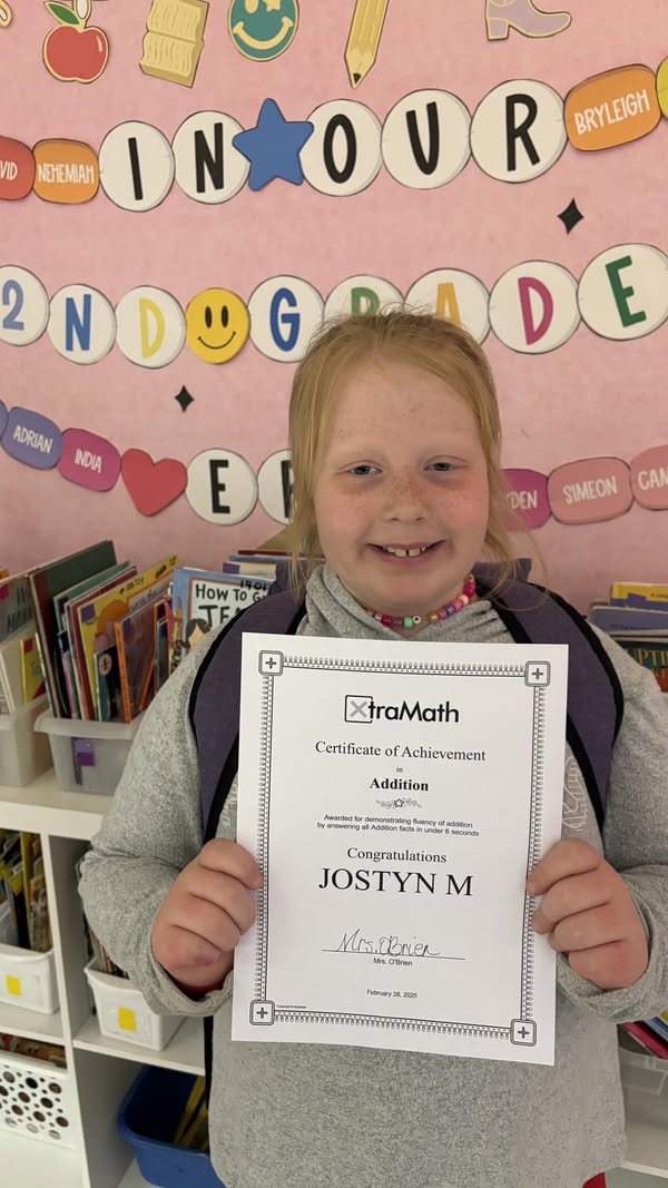 Congratulations to Jostyn for mastering addition facts in XtraMath! #MAC185