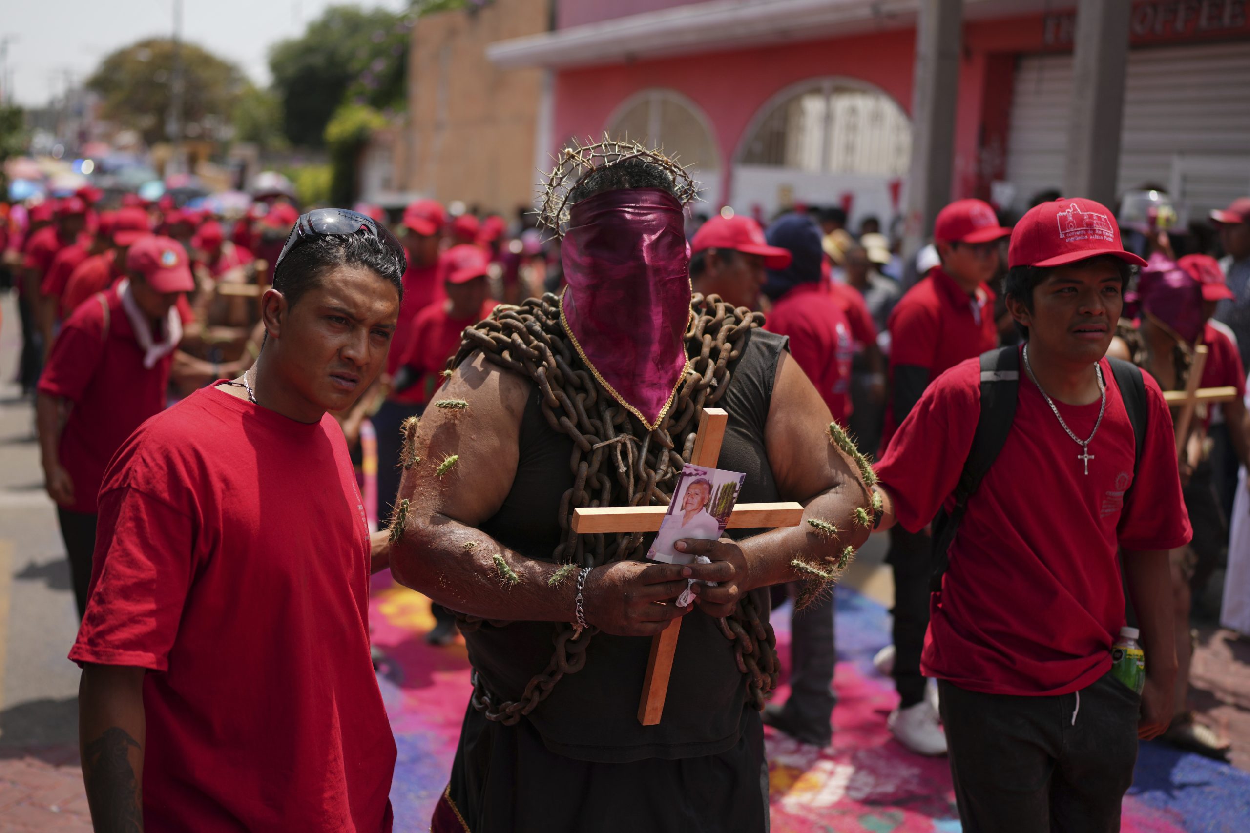 Mean toting chains and pierced with cactus keep a Good Friday tradition in Atlixco, Mexico
