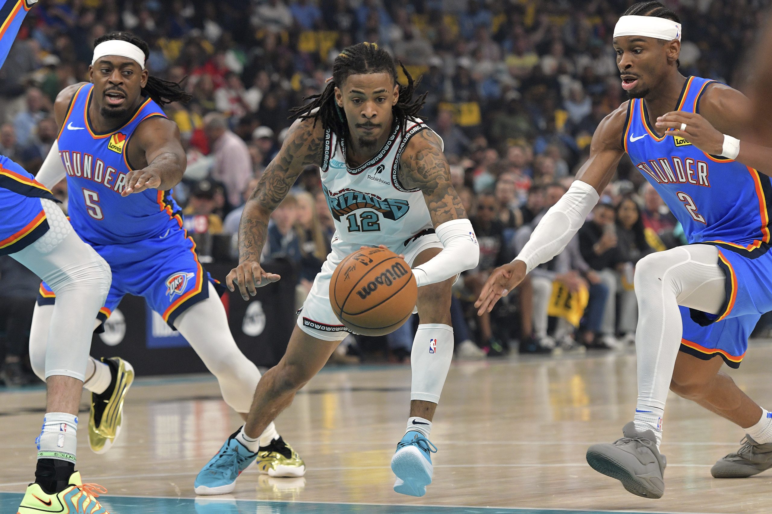 Grizzlies guard Ja Morant exits playoff game vs Thunder with left hip contusion after hard fall