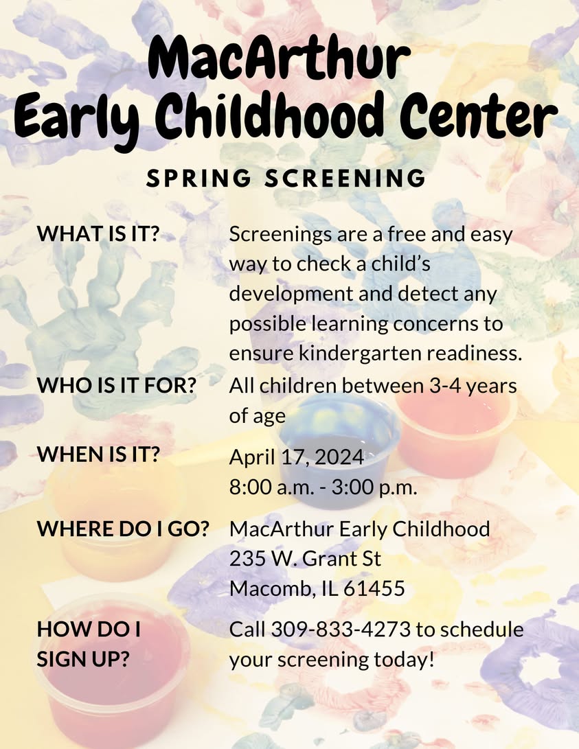 Its Spring Screening time! All children that reside in the Macomb School District are invited to be screened. Currently…