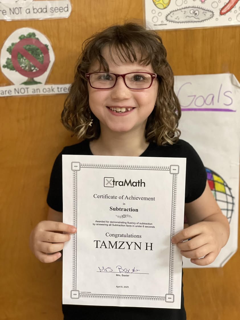 Tamzyn in Mrs. Baxter’s class mastered her subtraction facts in Xtra math.  #MAC185