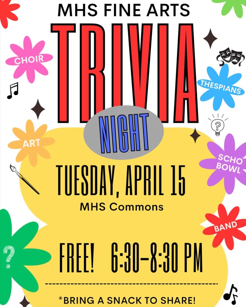 MHS Fine Arts Trivia Night is tomorrow at 6:30 in the commons!!  Hope to see you there!!