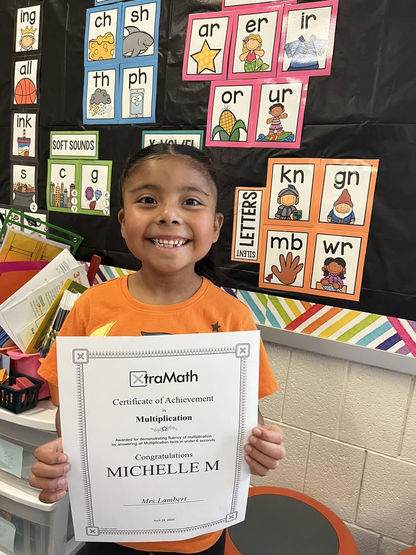 Michelle has worked super hard to master her multiplication facts in first grade!!!! Great job, Michelle!! #MAC185