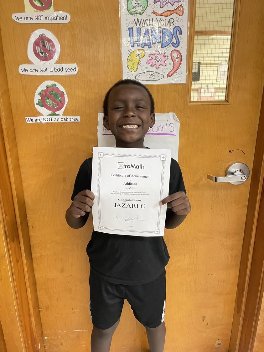 Jazari in Mrs. Baxter’s class mastered his addition facts in Xtra math.  #MAC185