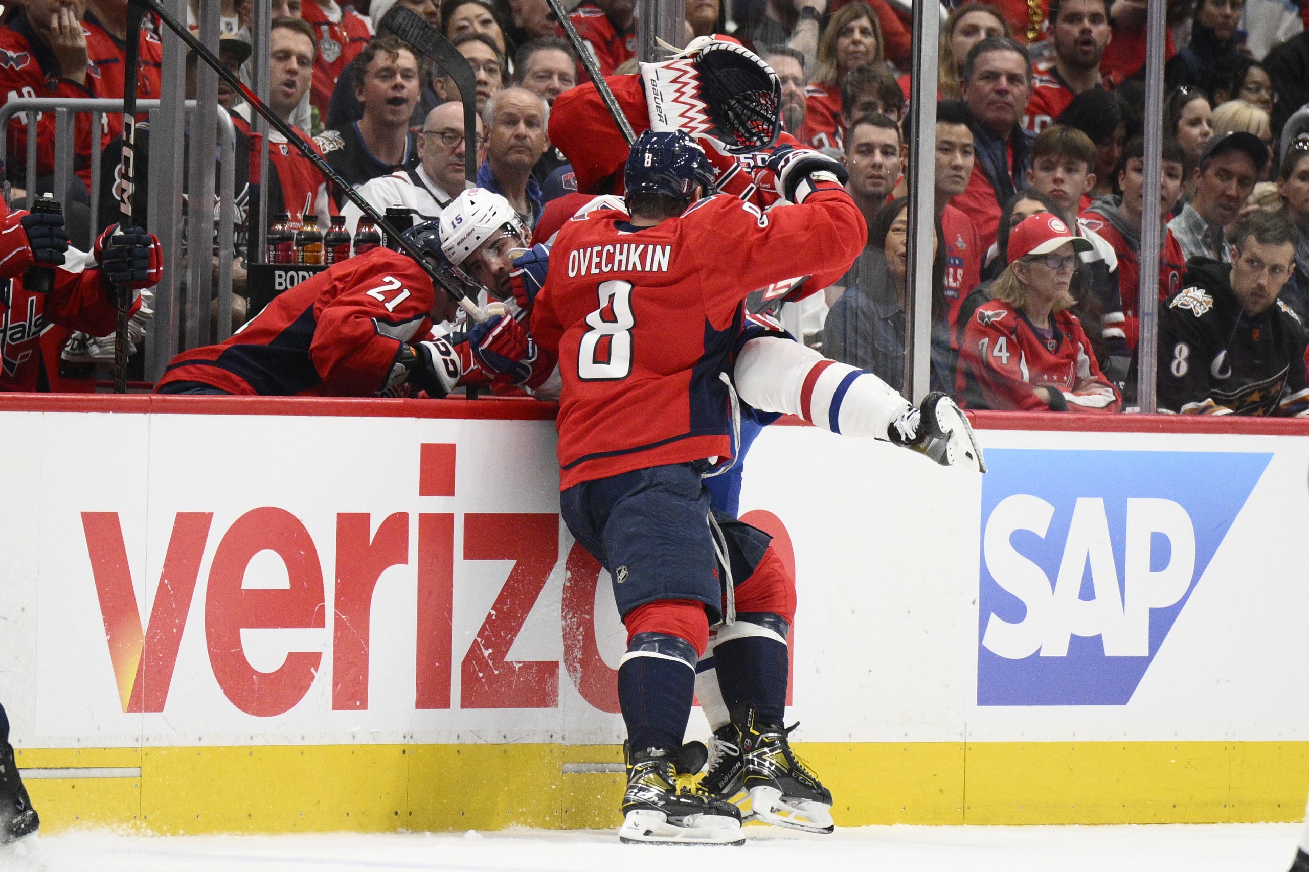 Alex Ovechkin leads the Capitals into the second round against Carolina by scoring and hitting