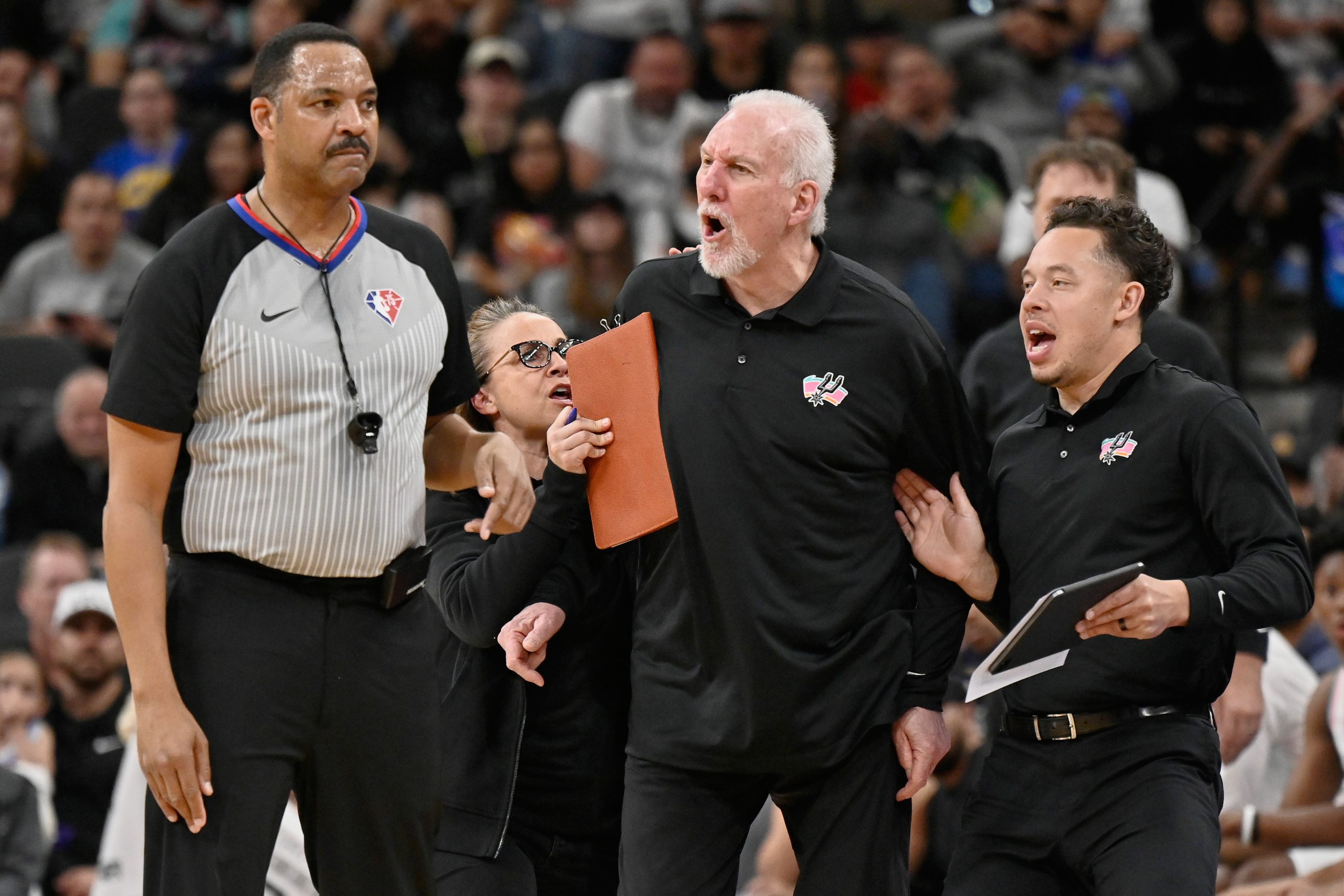 Gregg Popovich speaks at news conference introducing Mitch Johnson as new Spurs coach