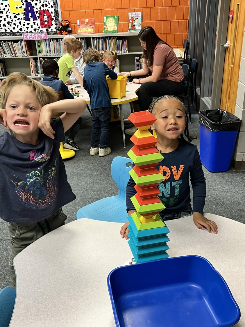 Benson and John worked together at their STEM center during library time to build a tower. #MAC185