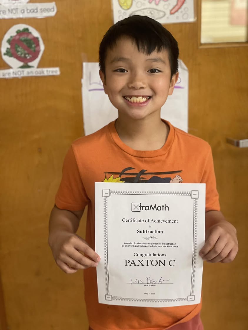 Paxton in Mrs. Baxter’s class mastered his subtraction facts in Xtra math.  #MAC185