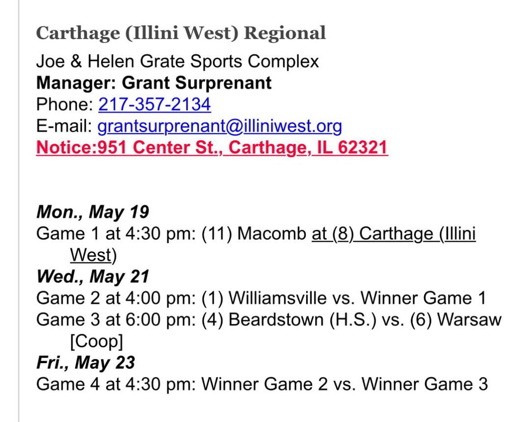 Bomber Softball IHSA Regional schedule. Sectionals hosted at MHS. #OnceABomberAlwaysABomber