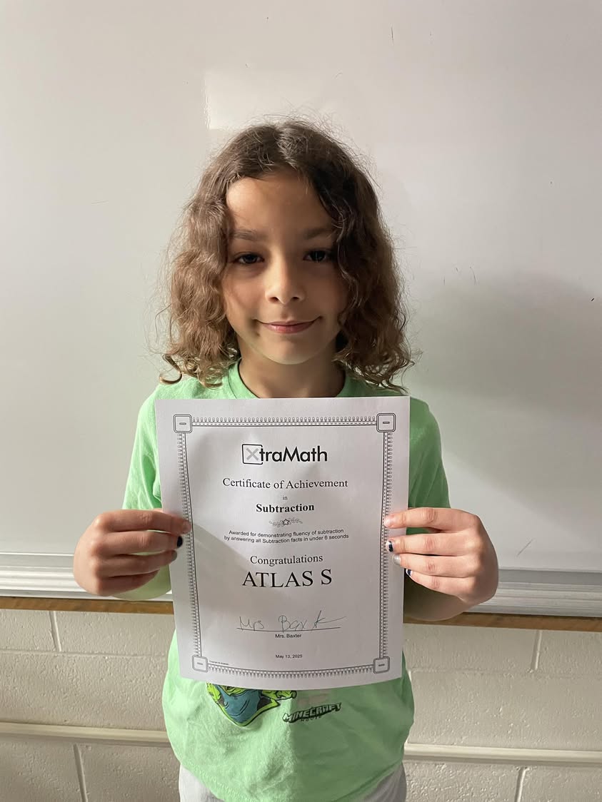 Atlas in Mrs. Baxter’s class mastered his subtraction facts in Xtra math.  #MAC185