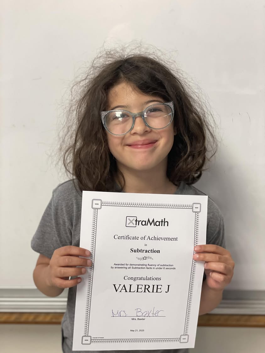 Valerie in Mrs. Baxter’s class mastered her subtraction facts in Xtra math.  #MAC185