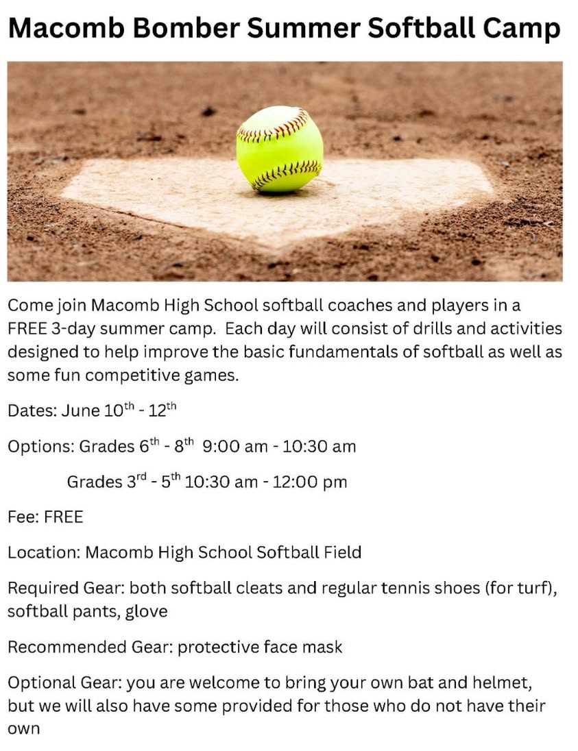 Information about the upcoming 3rd-8th Macomb Bomber Summer Softball Camp. Check out the Macomb 185 Digital Backpack for…