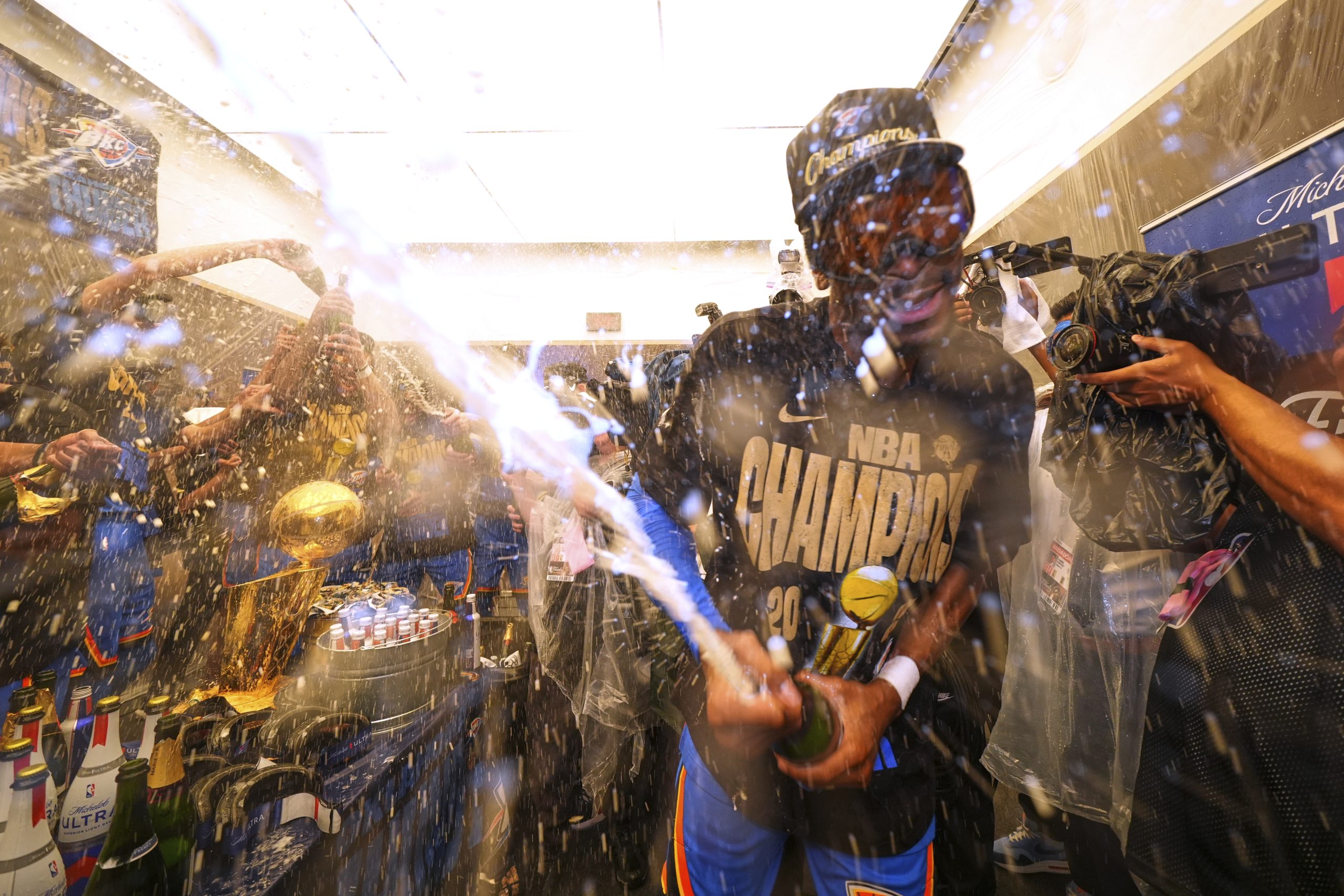 The Thunder had one more opponent after winning the NBA title. The champagne corks were formidable