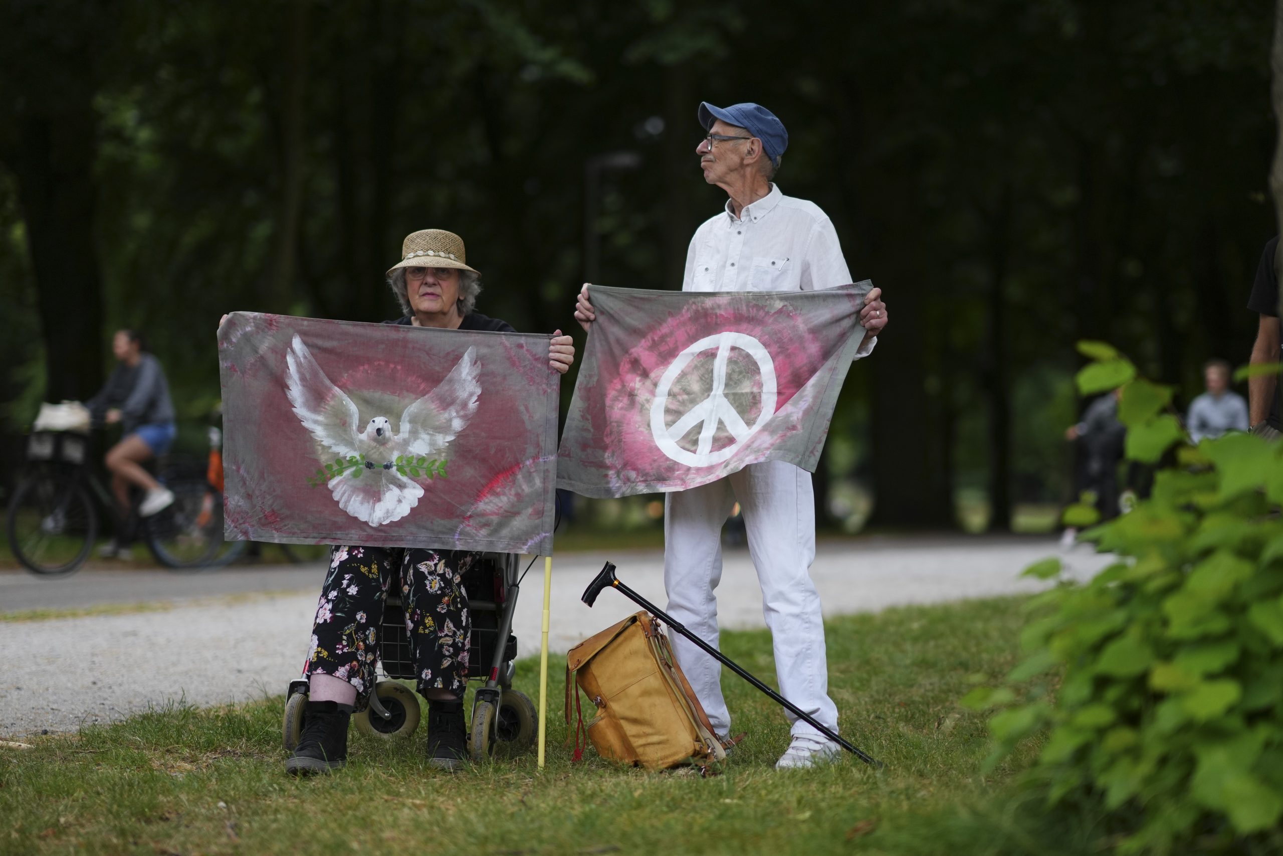 Photos show people protesting a NATO summit in The Hague