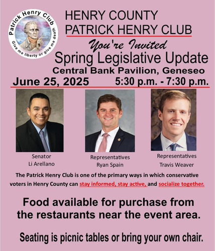 Henry County Patrick Henry Club Hosting Spring Legislative Update on June 25, 2025