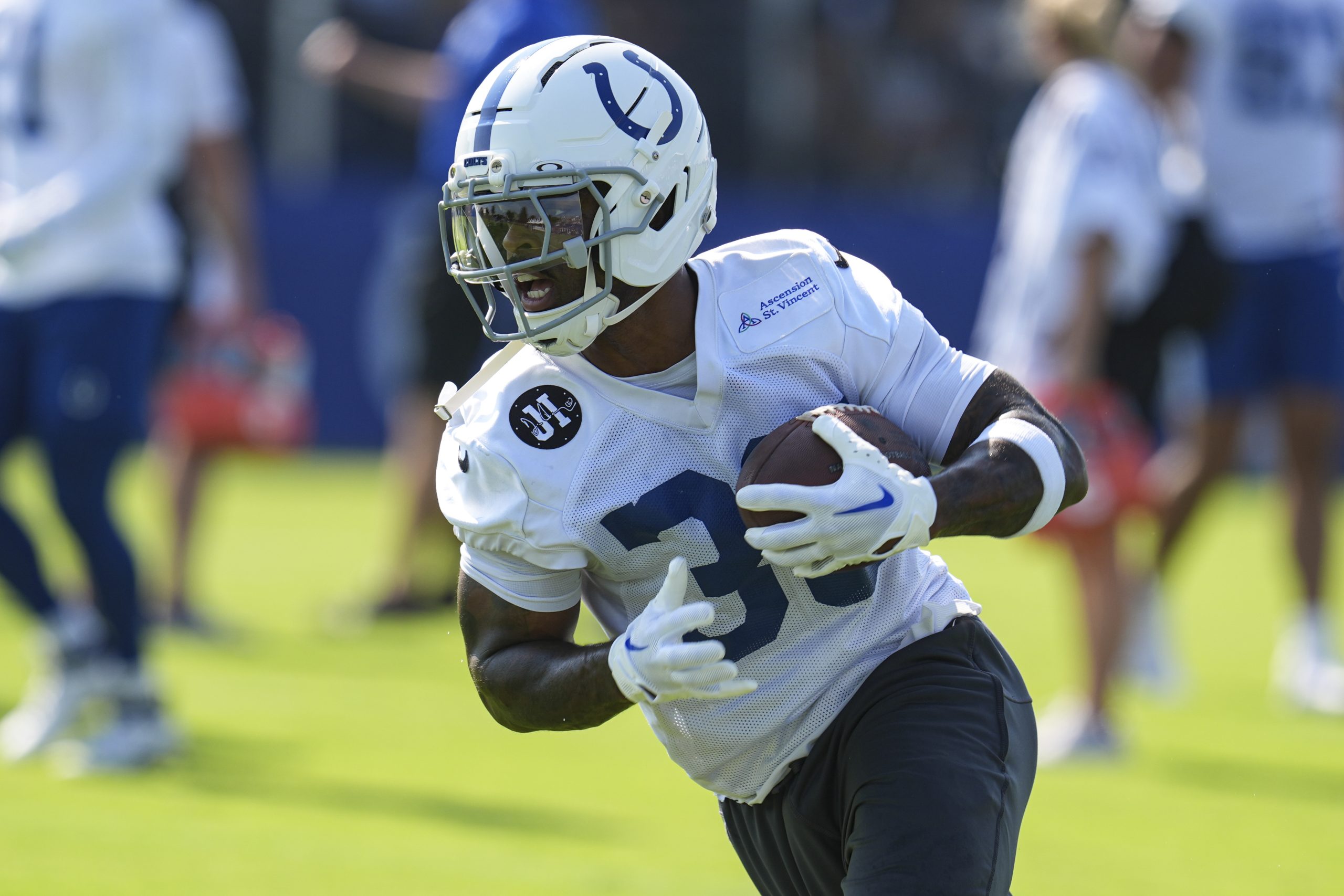 Colts backup running back Salvon Ahmed carted off the field with right leg injury