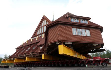 Wooden church sets off on slow Swedish road trip to escape mining subsidence