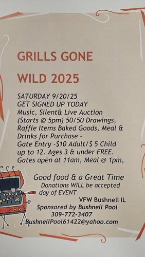 Bushnell Community Pool’s Second Annual Grills Gone Wild Event on September 20, 2025