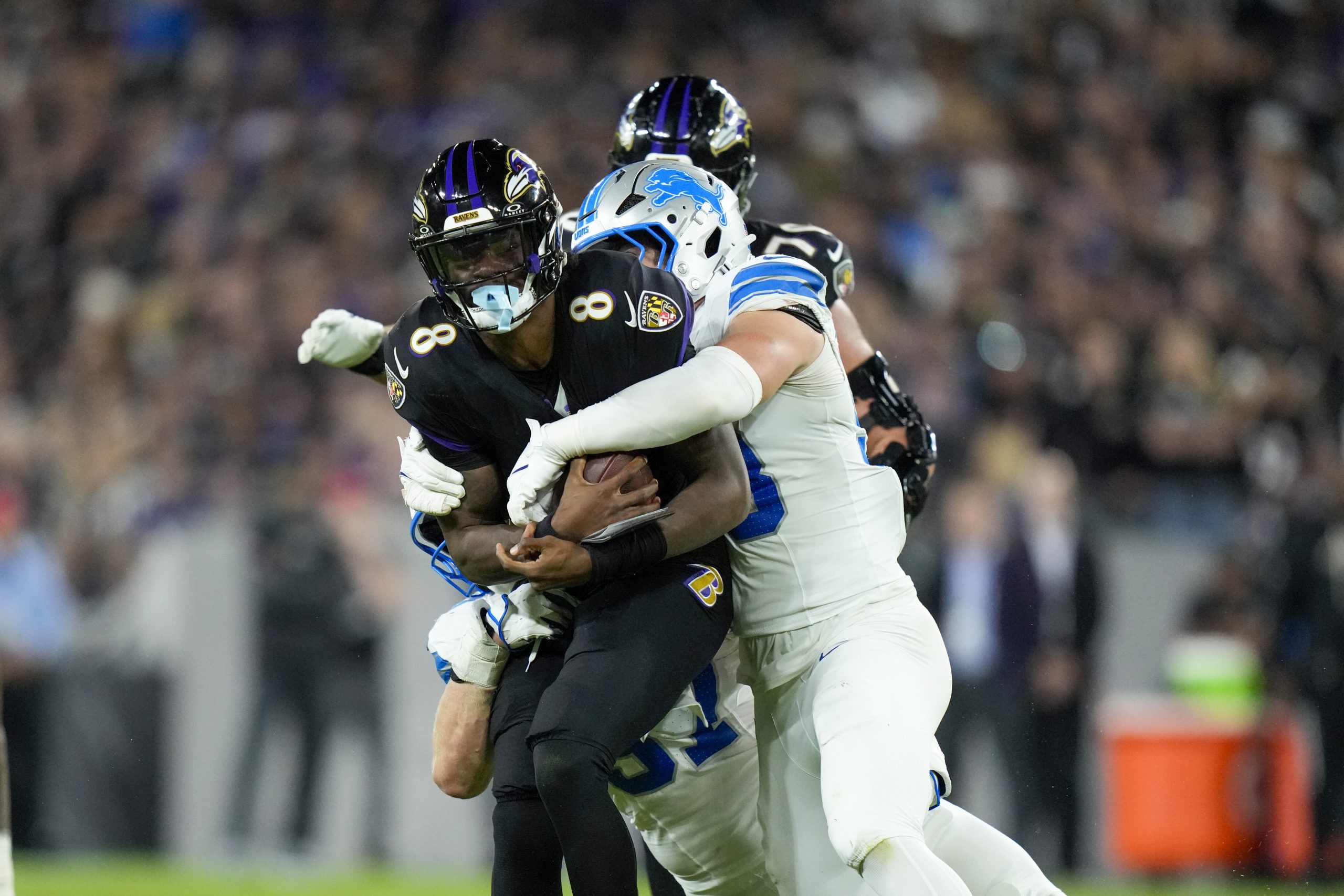 Ravens pushed around, Jackson chased down in humbling 38-30 loss to Lions