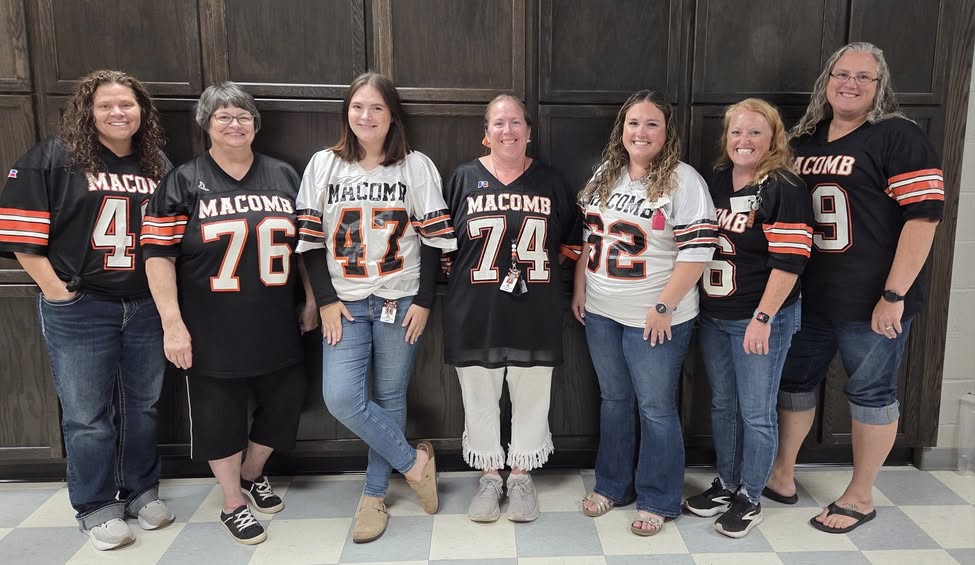 MacArthur staff are ready to cheer on the Bombers Football Team! 🧡🖤🏈 #mac185