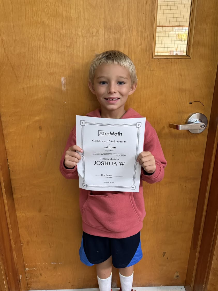 Josh in Mrs. Baxter’s class passed his addition facts on Xtra math.