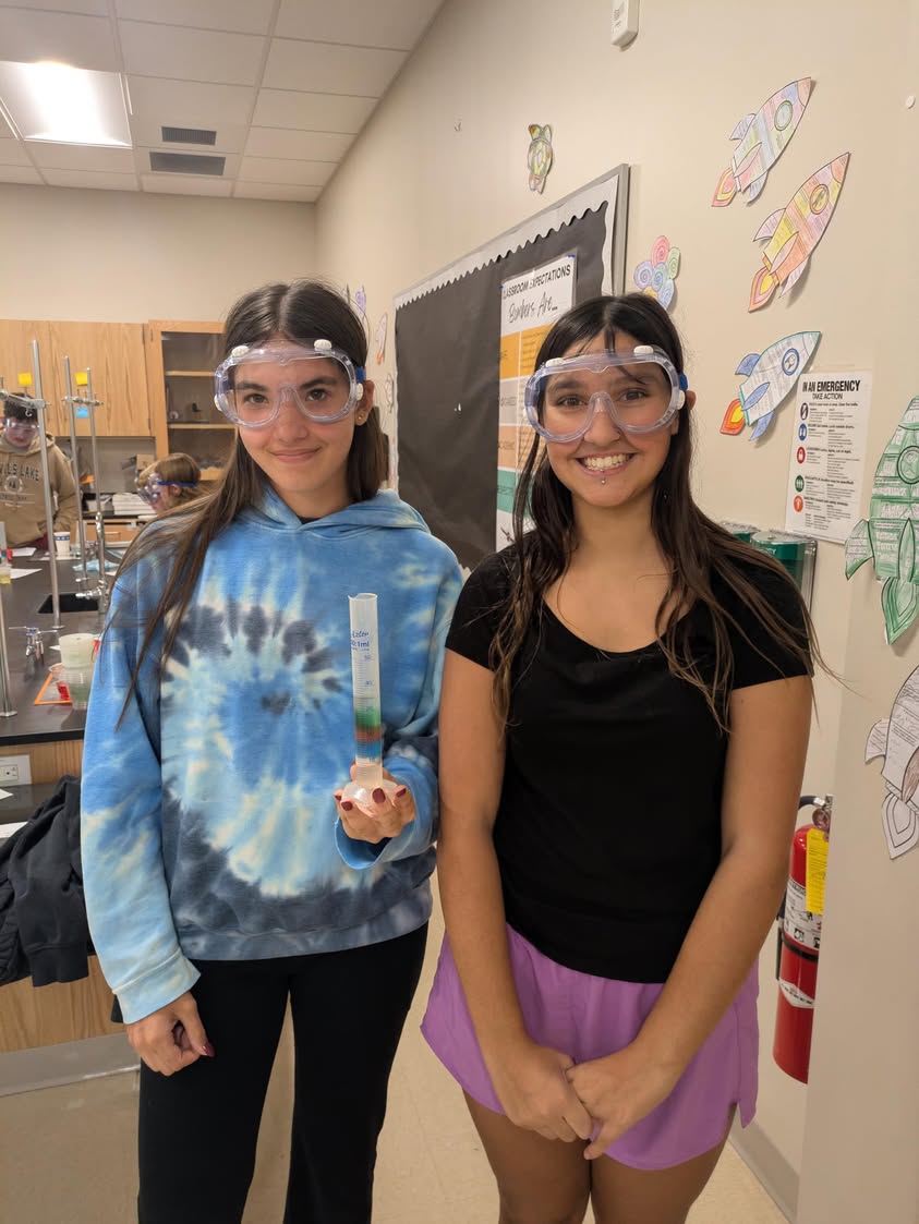 Jasmine and Daisy did a great job layering liquids of different densities on their density tower during 7th grade scienc…