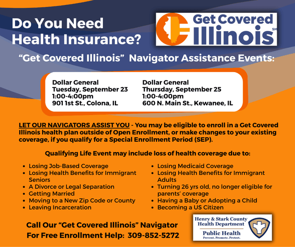 Health Insurance Help Available at Upcoming Colona and Kewanee Events