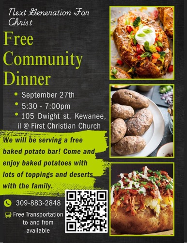 Free Community Dinner with Baked Potato Bar on September 27, 2025