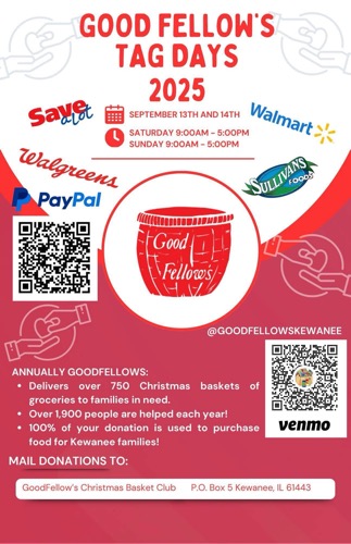 Support Kewanee and Wethersfield Students at Good Fellows Christmas Baskets Tag Days Fundraiser This Weekend